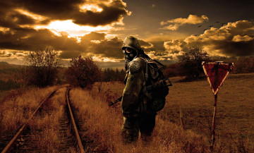 Картинка видео+игры сталкер противогаз оружие рельсы зона