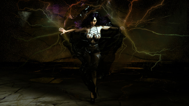 Обои картинки фото 3д графика, фантазия , fantasy, девушка, фон, молгния