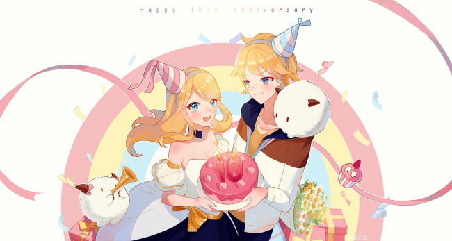 Обои картинки фото видео игры, league of legends, юбилей, праздник, poro, ezreal, lux