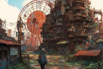 Картинка аниме город +улицы +интерьер +здания