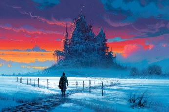 Картинка фэнтези замки зима снег