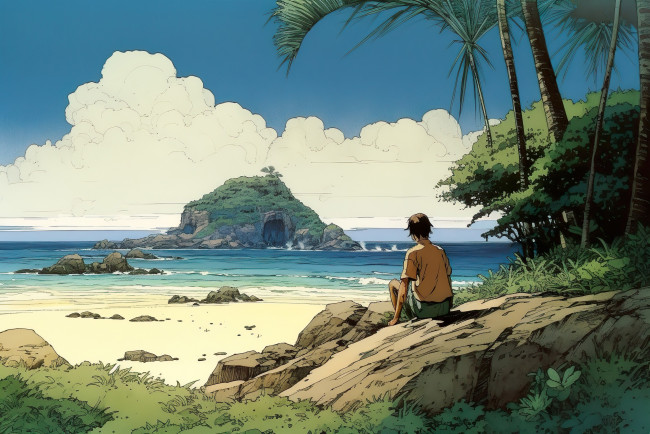 Обои картинки фото аниме, пейзажи,  природа, побережье