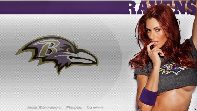 Обои картинки фото Jaime Edmondson, девушки, playboy, baltimore, ravens, шатенка, грудь