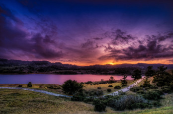 Картинка природа восходы закаты закат дорога река пейзаж