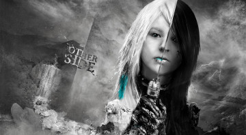 Картинка other side фэнтези девушки девушка меч тигр молнии горы водопад