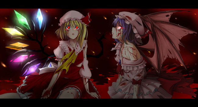 Обои картинки фото аниме, touhou, flandre, scarlet, remilia