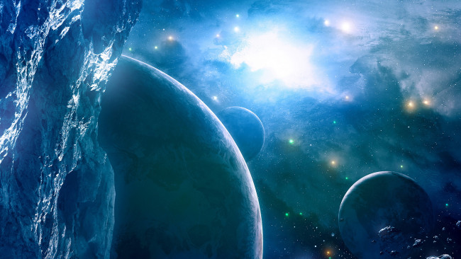 Обои картинки фото космос, арт, планеты, астероиды