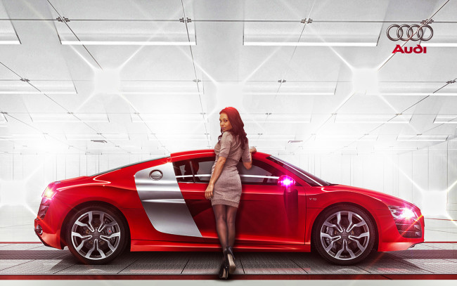 Обои картинки фото автомобили, авто, девушками, ауди