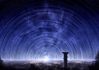 Картинка аниме город +улицы +здания ночь звёздный вихрь