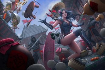 Картинка фэнтези девушки битва арт ножи улица девушка jiang hu меч воин