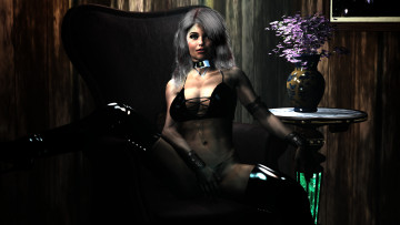 Картинка 3д+графика люди+ people девушка фон взгляд кресло цветы