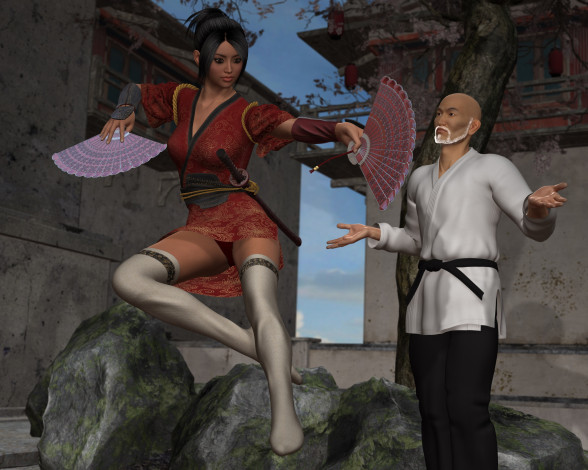 Обои картинки фото ninja,  story revenge, 3д графика, фантазия , fantasy, мужчины, фон, взгляд, девушка