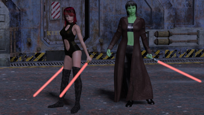 Обои картинки фото 3д графика, фантазия , fantasy, оружие, фон, взгляд, девушки