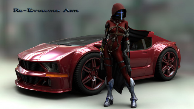 Обои картинки фото 3д графика, люди-авто, мото , people- car ,  moto, девушка, автомобиль, фон, взгляд