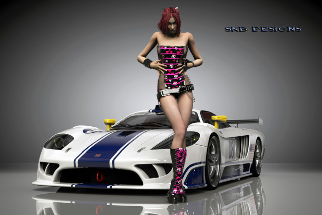 Обои картинки фото 3д графика, люди-авто, мото , people- car ,  moto, автомобиль, фон, взгляд, девушка