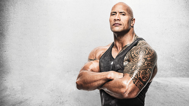 Обои картинки фото мужчины, dwayne johnson , the rock, майка, тату, актер
