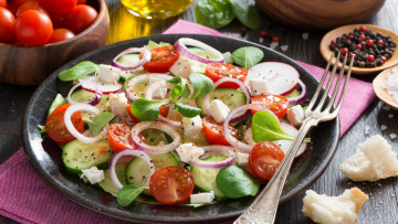 Картинка еда салаты +закуски салат лук помидоры огурцы сыр