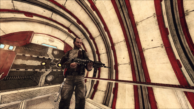 Обои картинки фото видео игры, afterfall,  insanity, человек, оружие, коридор