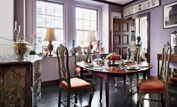 обоя интерьер, столовая, комод, обеденный, стол, стулья