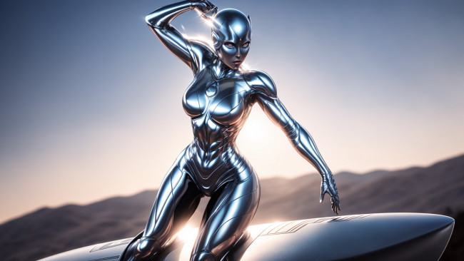 Обои картинки фото рисованное, комиксы, нейросети, графика, нейроарт, ai, art, нейронные, сети, рисунки, нейро, искусство, серебряный, серфер