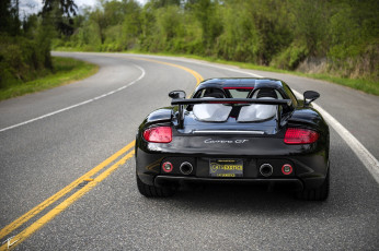 Картинка автомобили porsche черный дорога поворот