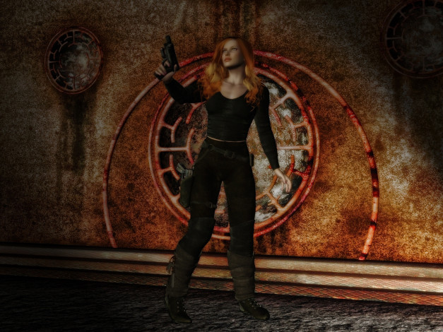 Обои картинки фото 3д, графика, people, люди, девушка, оружие