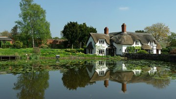 Картинка великобритания шропшир баджер города улицы площади набережные кувшинки пруд дом