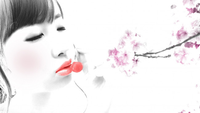 Обои картинки фото -Unsort Креатив, девушки, unsort, креатив, девушка, сакура, ягода