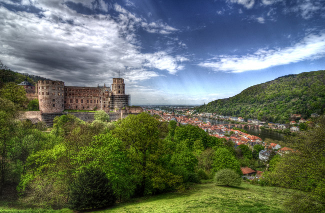 Обои картинки фото города, гейдельберг, германия, мост, река, пейзаж