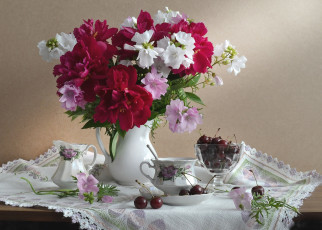 Картинка цветы букеты +композиции пионы черешня