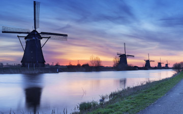 Картинка разное мельницы река утро