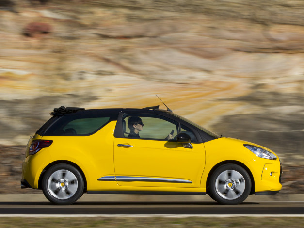 Обои картинки фото автомобили, citroen, желтый, au-spec, cabrio, citroеn, ds3