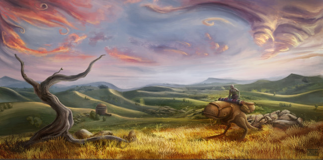 Обои картинки фото фэнтези, существа, иной, долина, всадник, мир