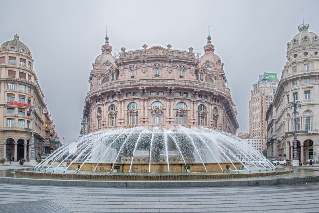 Обои картинки фото genoa,  italy, города, - фонтаны, площадь, италия, генуя, фонтан, italy, здания