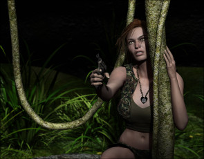 Картинка 3д+графика фантазия+ fantasy девушка взгляд фон оружие