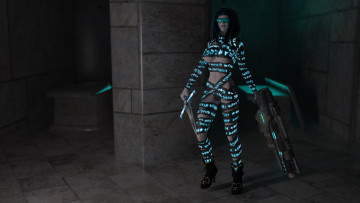 Картинка 3д+графика фантазия+ fantasy взгляд девушка фон оружие