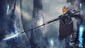 Картинка фэнтези девушки маска воин копье арт девушка guardian