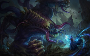 Картинка фэнтези существа бой монстр маг демон чудовище зло арт