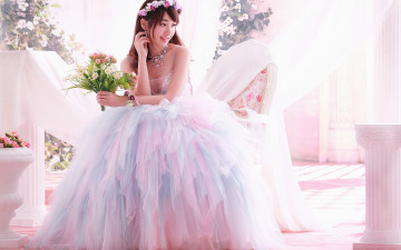 Картинка девушки -unsort+ азиатки букет украшения ожерелье платье свадьба азиатка невеста девушка цветы