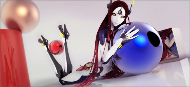 Обои картинки фото фэнтези, роботы,  киборги,  механизмы, робот, vocaloid, tri-oxygen, luka, девушка, шар, вокалоид