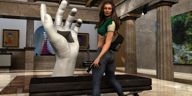 Обои картинки фото 3д графика, фантазия , fantasy, девушка, взгляд, фон, оружие