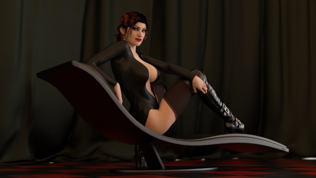 Обои картинки фото 3д графика, люди , people, шезлонг, фон, девушка, взгляд