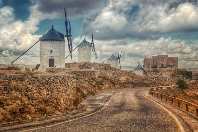 Обои картинки фото разное, мельницы, spain, castilla, la, mancha, toledo, consuegra