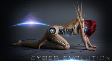 Картинка фэнтези роботы +киборги +механизмы провода фон девушка