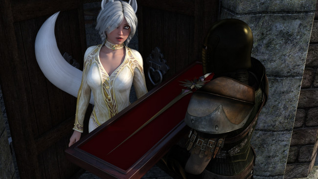 Обои картинки фото 3д графика, существа , creatures, фон, взгляд, девушка