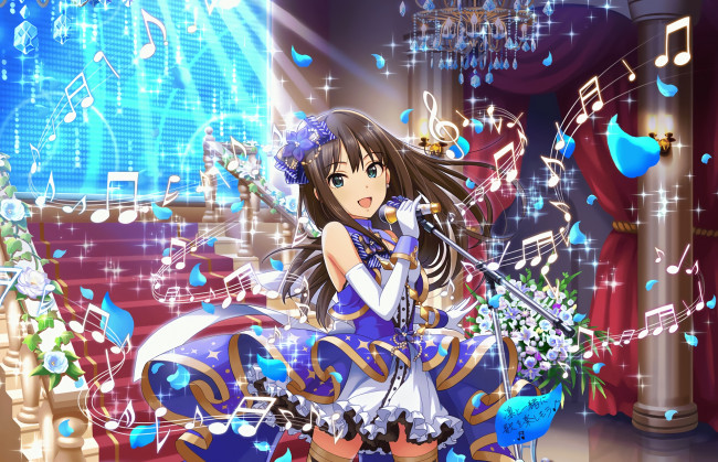 Обои картинки фото аниме, idolm@ster, девушка, взгляд, фон