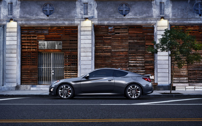 Обои картинки фото автомобили, hyundai, здание, серый, genesis, coupe