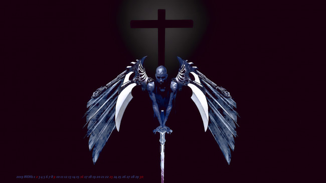 Обои картинки фото календари, фэнтези, крест, оружие, calendar, 2019, крылья, мужчина