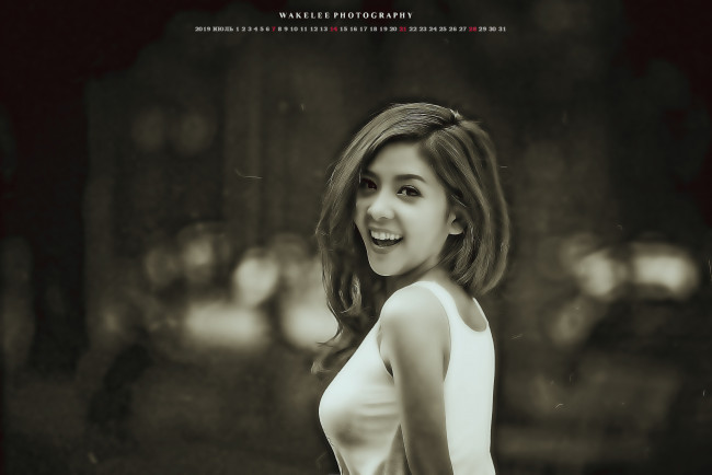 Обои картинки фото календари, компьютерный дизайн, боке, девушка, улыбка, 2019, calendar, женщина