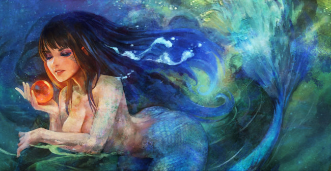 Обои картинки фото фэнтези, русалки, девушка, фон, хвост